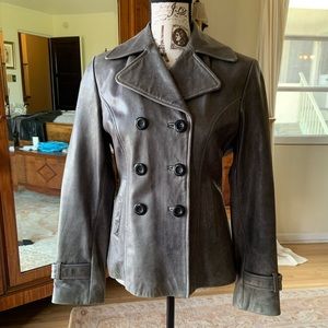 Guess Gunmetal Grey Leather Distressed Jacket